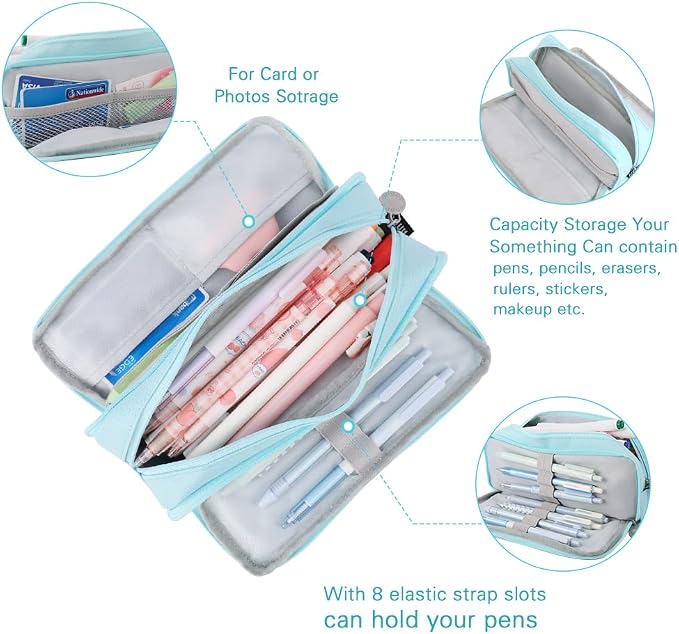 iSuperb Large Pencil Case 3 Compartments Pencil Pouch Big Capacity Pencil Bag for Kids Teen Girls Boys Student School Supplies Oxford Organizer Pen Bag Cosmetic Makeup Pouch