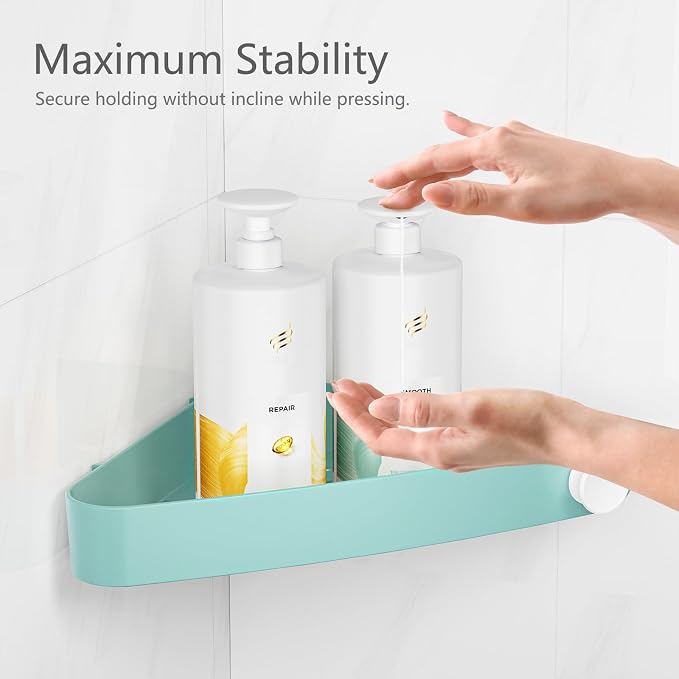 Sotfamily Plastic Shower Caddy Corner (for 90° Only), 4 Pack, Turquoise | Adhesive Corner Shower Shelves for Bathroom Organizers and Storage, Bathroom Decor, No Drill, Rust Free