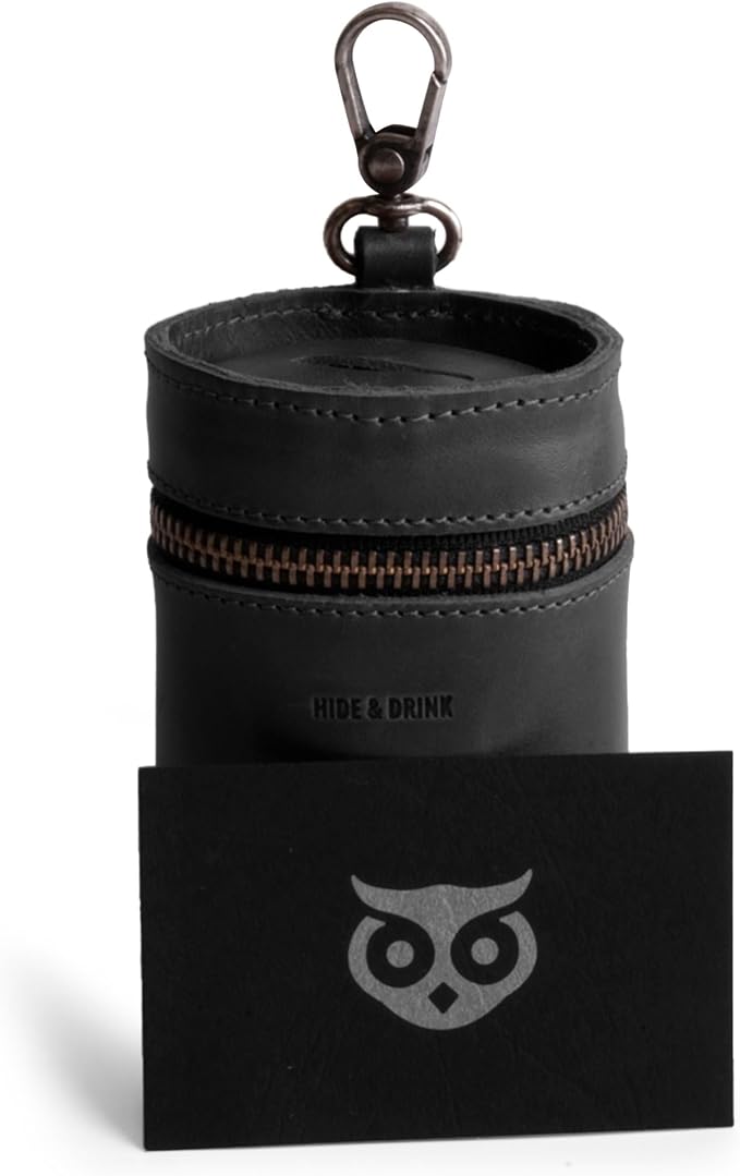 Hide & Drink, Money Box, Piggy Bank Bucket, Zippered Pouch, Cash Organizer, Coin Case, Full Grain Leather, Handmade (Charcoal Black)