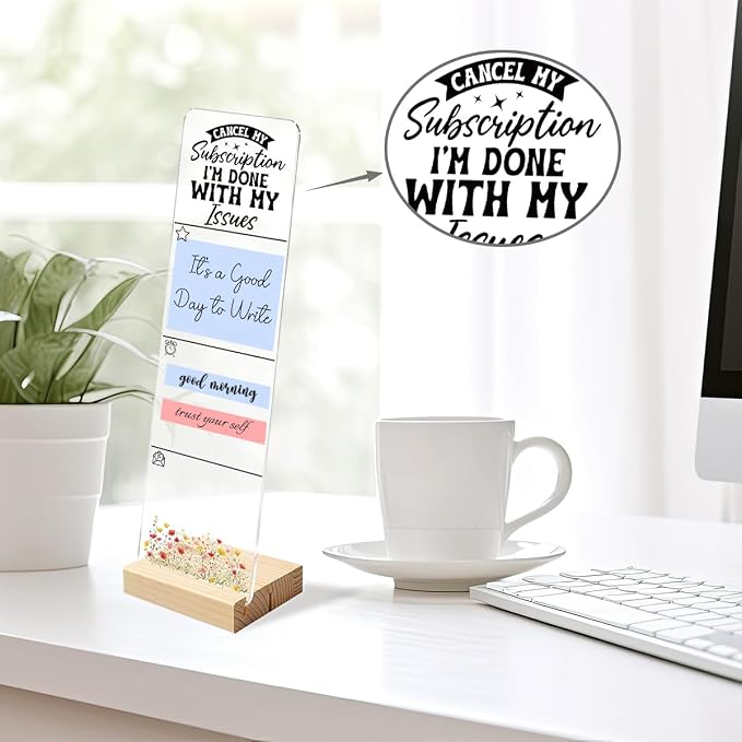 Sticky Note Holder, Monitor Memo Board, Acrylic Post It Note Holder with Wooden Base, Includes 200 Notes, Desk Organizer Humorous Sassy Quote