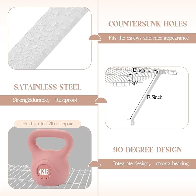 12 Pcs Support Brackets for 12in Wide Shelving Wire Wire Shelf Brackets Closet Rod Bracket Closet Support Bracket with Anchors and Pins for Installation Wires Shelving Supports Closets