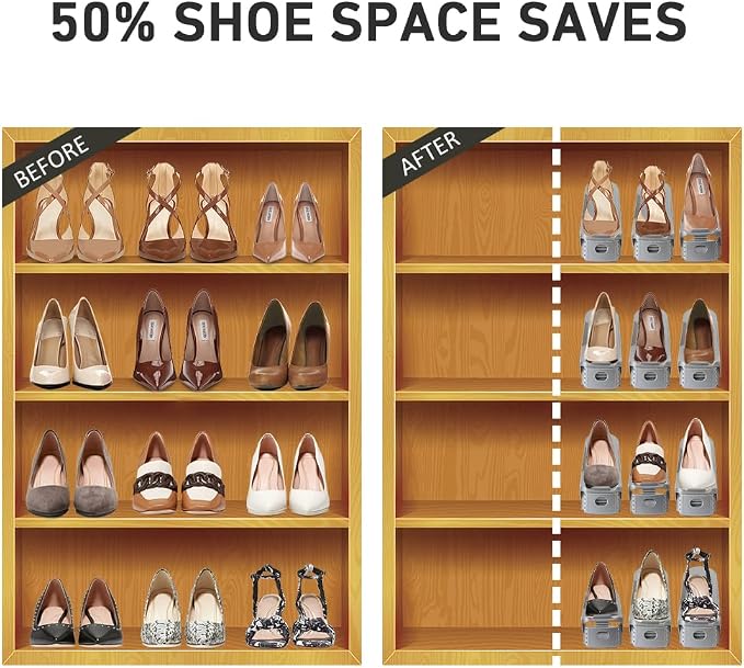 NVGSN Shoe Slots Organizer 20 Pack - Shoe Stackers for a Pair of Shoes, Shoe Storage Shoe Space Savers 50%, 4 Levels Adjustable Thickening expandable Shoe Rack Holders Shoe Organizer for Closet, Grey
