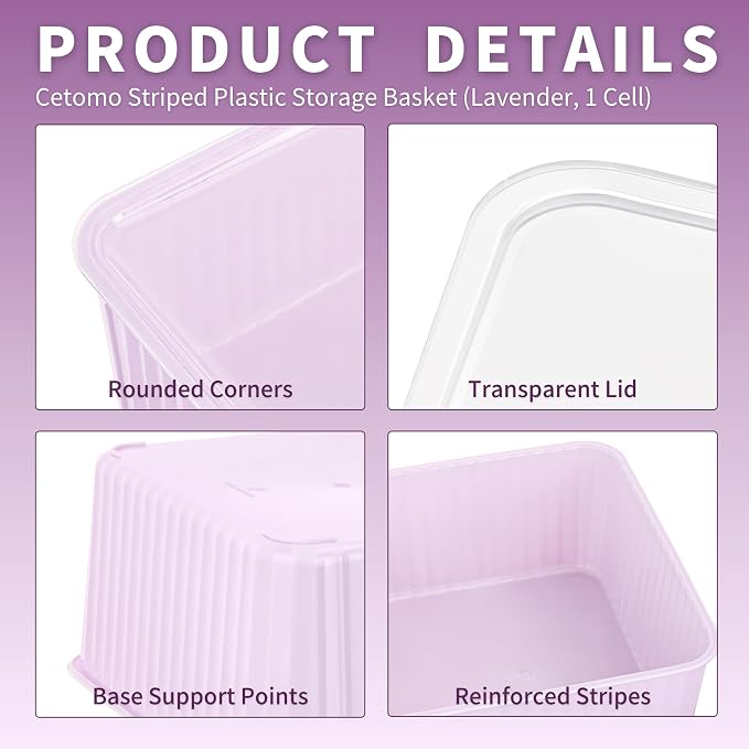 Cetomo Plastic Underwear Drawer Organizer with Lid, Lidded Storage Box for Bras, Plastic Basket for Closet and Shelf, Stackable, Pink (31 x 24 x 11 cm)