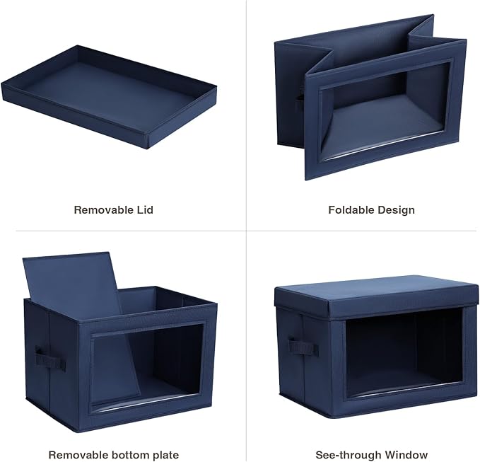 Homsorout Stackable Storage Bins with Lids - Medium Storage Box with Lids, Foldable Closet Boxes for Organizing, Wardrobe Clothes Organizer with Window, Cubes Bins for Living Room, 5 Pack, Navy Blue