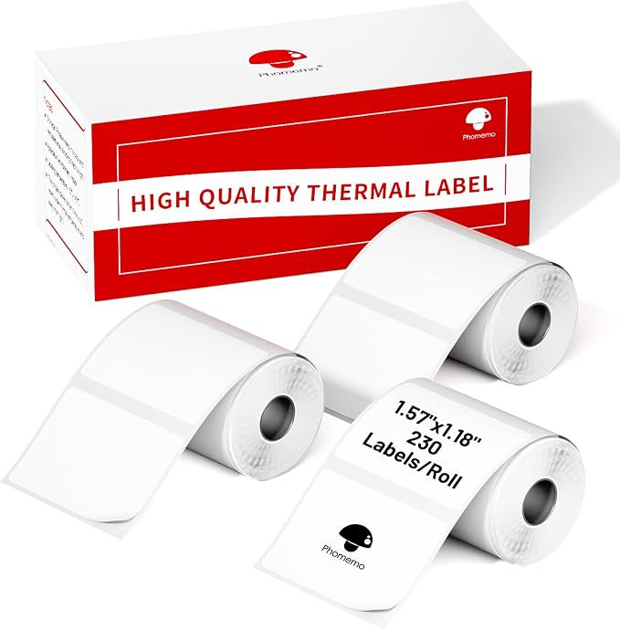 Phomemo Labels- 3 Rolls M110/M100/M220/M221/M150/M250/M108 Thermal Labels 1.57"x1.18"(40x30mm), M110 Label Multipurpose Square Self-Adhesive Paper, Name Labels for Kids, School, Total of 960 PCS
