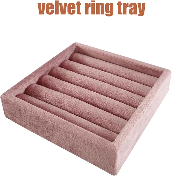 SCIKHETF Velvet 5 Slots Ring Earrings Trays Small Showcase Display Travel Ring Holder & Organizer (Pink)