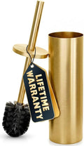 Gold Toilet Brush and Holder Set - Brushed Stainless Steel Gold Toilet Bowl Brush and Holder with Replaceable Head, Removable Inner Bowl, and Splash Protection - Dense Bristles for Thorough Cleaning