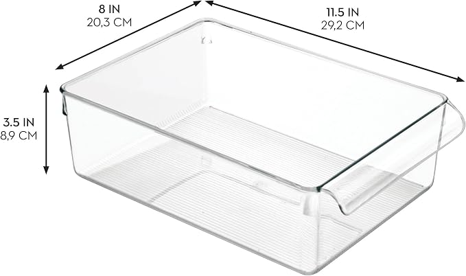 iDesign Fridge Storage Bin with Handle, Set of 4, Clear | Fridge Tray, For Cheeses and Snacks