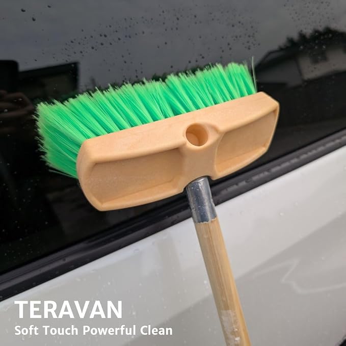 Teravan Green Flow Through Essential Flagged-End Brush Head, 8-Inch | Extra Soft Bristle Brush for Gentle Car Wash, RV, Boat, Window & Floor Cleaning, Compatible with Pole Handle