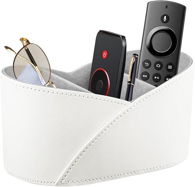 YAPISHI Remote Control Holder with 3 Compartments, Modern Design Desk Accessories Workspace Organizer for Office/School/Home, Modern PU Leather Nightstand Caddy Organizer for Makeup/Vanity/Stationery