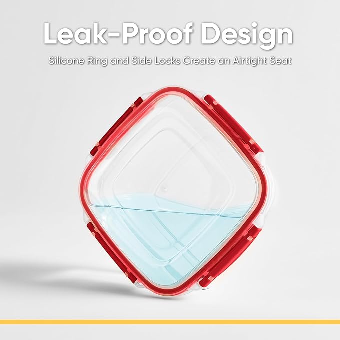 Superio Lock and Fresh Airtight Food Storage Containers with Lids for Kitchen Pantry Organization and Storage, BPA Free, Lunch, and Meal Prep Plastic Containers, 16 oz. Square Sealed Container, Red
