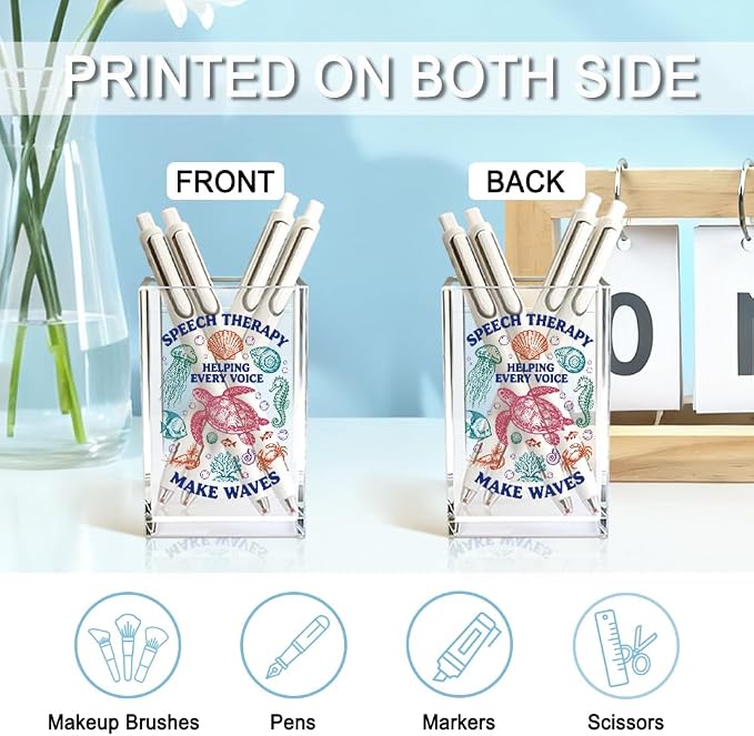 Speech Therapy Helping Every Voice Acrylic Pencil Holder Cup, Autism Awareness Gifts for Special Education Teacher, Funny Ocean Animals SLP Pen Holder for Women Speech Therapist, SLPA Gifts