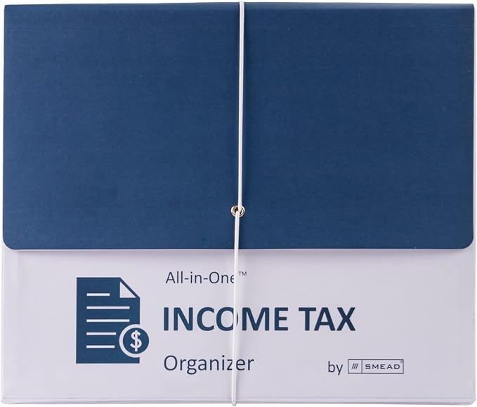 Smead All-in-One Income Tax Organizer, 12 Pockets, Flap and Cord Closure, Letter Size, Navy/White (70660) (Pack of 5)