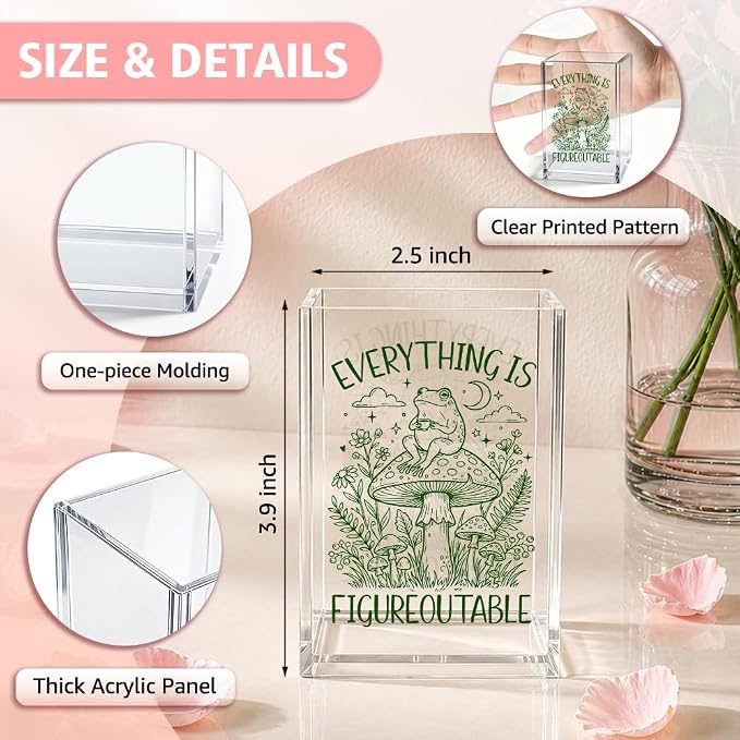 Everything Is Figureoutable Acrylic Pencil Holder Cup | Motivational Frog Gifts for Coworker Friend Frog Lover, Inspirational Home Office Desk Organizer for Boss Teacher Student