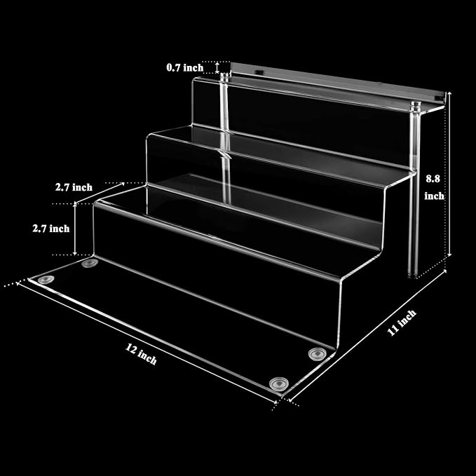 12 x 9 in Acrylic Display Risers Shelf for Pops Figures, Clear 4-Step Display Stand for Display Or Collection (Large - 1 Pack)