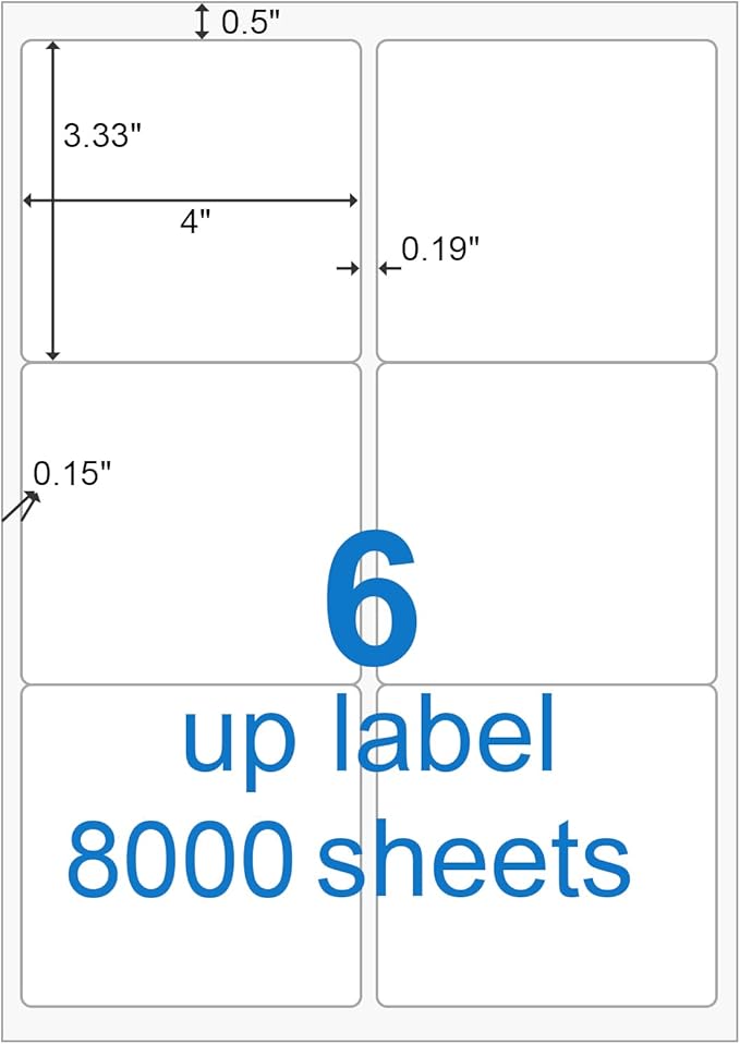 BESTEASY Sticker Labels Compatible Laser/Ink Jet Shipping Labels (8000 Sheets, 6 up-3-1/3 x 4")