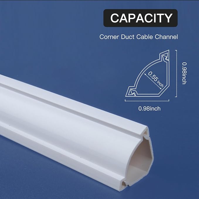 Corner Cable Hider, 125.6in Cable Concealer, Paintable Cord Cover for Wall, Corner Cable Management Kit, Wire Raceway for Floor Baseboard and Ceiling, 8XL15.7in, White