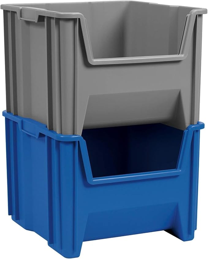 Akro-Mils 13018 Stak-N-Store Heavy Duty Stackable Open Front Plastic Storage Container Bin, (17-1/2-Inch x 16-1/2-Inch x 12-1/2-Inch), Gray, (2-Pack)