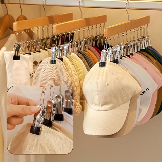 Hanging Closet Organizer with 10 Clips, Space Saving Closet Storage for Hats, Scarves, Socks, Jeans, Skirts & Pants, Multi-Purpose Clothes Hanger with Clips (1 PCS, Vintage)