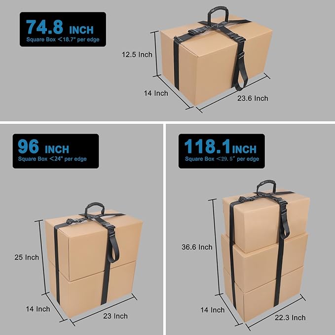 Box Carrying Strap with Handle Adjustable Straps for Battery Box Handheld Belt Carry Straps for Safely Moving and Lifting Heavy Boxes (Black, 74.8 Inch-Plastic Buckle)