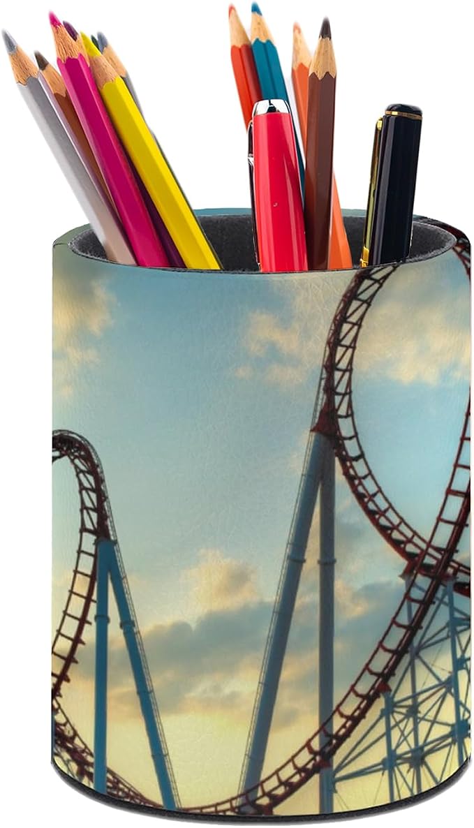 Roller Coaster Pen Holder Pencil Cup for Desk Organizer | Cute Makeup Brush Holder PU Multifunctional Office Suppliesfor Decor Home Classroom School