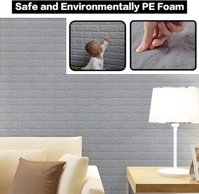 10 PCS Silvery 3D Wall Panels, 14.5 sq.feet Coverage, Printable Wallpaper Sticker with Self-Adhesive Waterproof Brick PE Foam Wall Panels Peel and Stick for Interior Wall Decor, Home Decoration