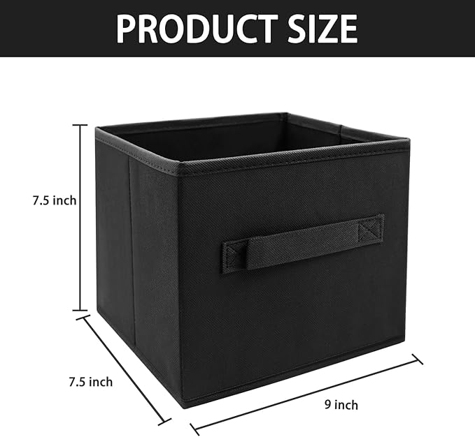 EBIGIC Kids Storage Bins 9.0"x7.5"x7.5" Small Size Fabirc Foldable Closet Toy Organizer Collapsible Cloth Black