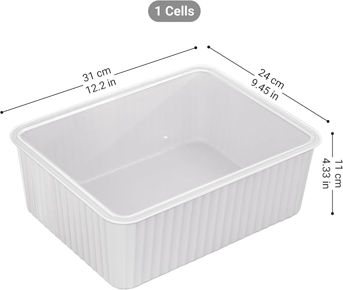 Cetomo Plastic Underwear Drawer Organizer with Lid, Lidded Storage Box for Bras, Plastic Basket for Closet and Shelf, Stackable, Gray (31 x 24 x 11 cm)