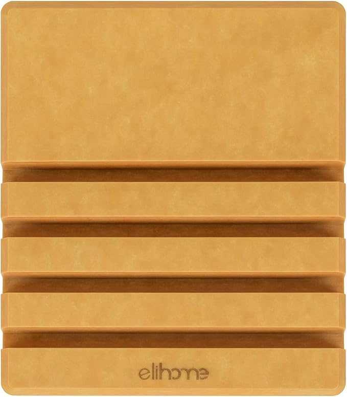Elihome Cutting Board Organizer, 4-Slot Angled Holder — Wood Fiber Composite, Non-Slip Feet, Dishwasher Safe, Heat-Resistant 350°F, Non-Porous (Natural Wood)