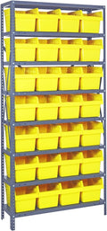 Quantum Storage Systems 1875-SB808YL Solid Heavy Duty 8 Shelves 28 STORE-MAX Yellow Bins 75" H x 36" W x 18" D