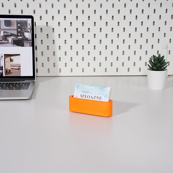 Business Card Holder for Desk, Handmade Resin Cement Desktop Business Card Display Stand Organizer for Women and Men, Orange