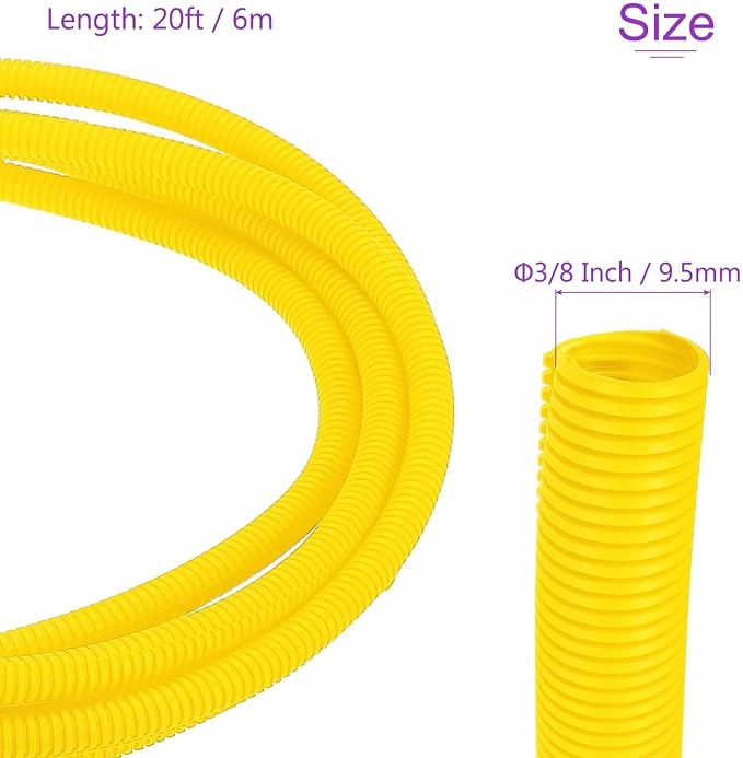 DMiotech 20ft Wire Loom Split Tubing 3/8 Inch(9.5mm) ID, Cord Protectors from Pet Flexible Conduit Cable Management for Office Home Garden, Yellow