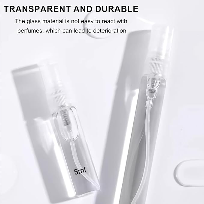 Refillable 5ml Mini Glass Spray Bottle, 10 Pcs Travel Size Perfume Atomizer for Refilling & Sampling, Empty Small Essential Oil Sprayer Containers, Leak Proof Mist Bottles for Travel