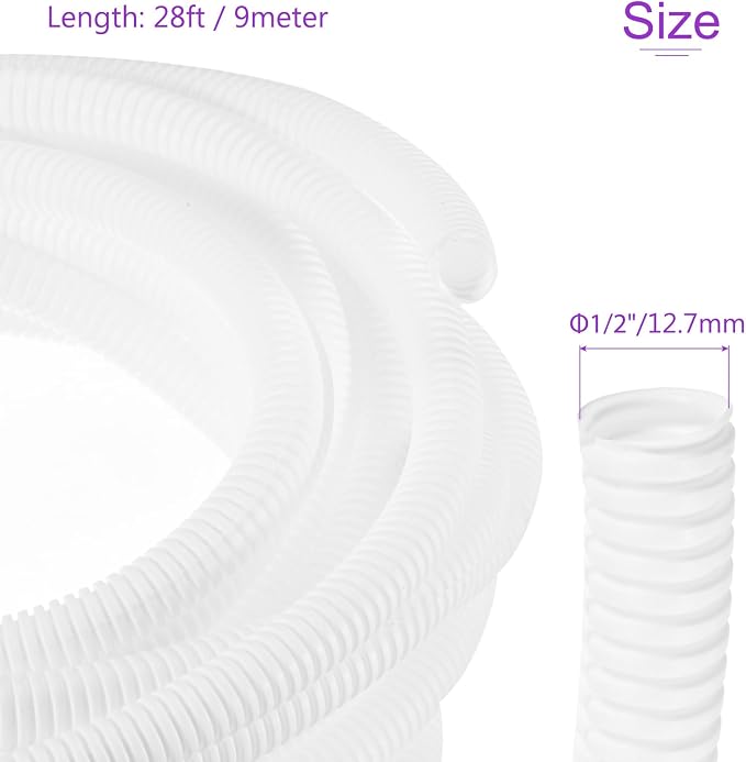 DMiotech 28ft Wire Loom Split Tubing 1/2 Inch(12.7 Mm) ID, Cord Protectors from Pet Flexible Conduit Cable Management for Office, Home, Garden, White