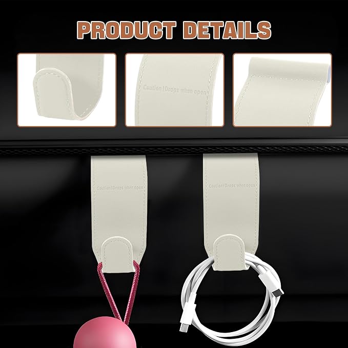 Hovom 2PCS Car Co-Pilot Glovebox Hooks, Anti-Scratch Auto Co-Pilot Glove Box Hanger Organizer, Vehicle Passenger Seat Hanging Storage Hook for Handbag Purse Umbrella, Car Accessories (Beige)