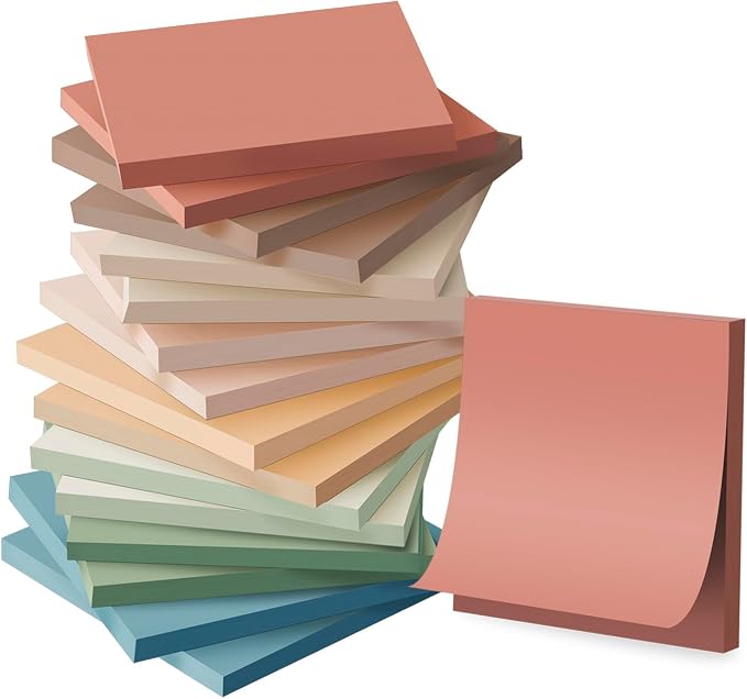 (16 Pack) Sticky Notes 3x3, Vintage Colors, Sticky Pads, Recyclable, Easy to Stick for Home, Office, Notebook