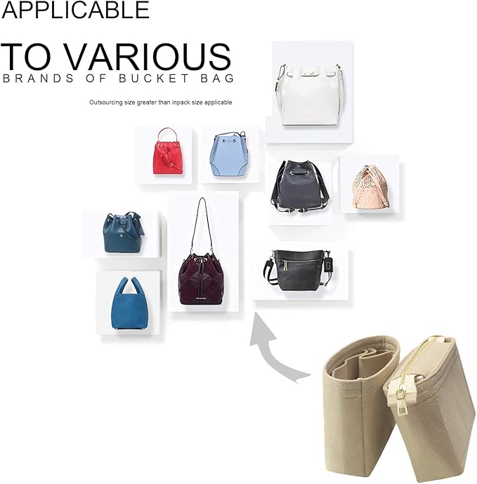 Bag Organizer, Bag Shaper Purse Insert Felt Organizer Fit in NeoNoe Noé and other Bucket Bags - beige
