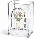 Funny Keep Going Keep Growing Acrylic Pencil Holder Cup | Floral Motivational Pen Holder, Inspirational Gifts for Women Girls, Positive Encouragement Gifts for Friends Coworkers Her