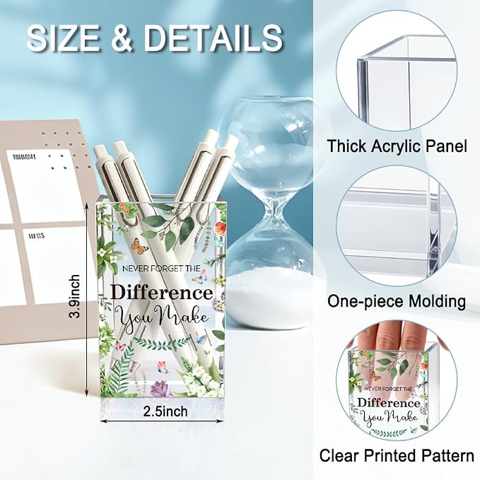 Never Forget The Difference You Make Acrylic Pencil Holder Cup, Farewell Retirement Thank You Gifts for Women Nurse HR, Inspirational Pen Holder for Home Office, Spring Cosmetic Holder Gifts