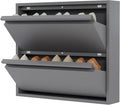 Garvee Slim Metal Shoe Cabinet with 2 Flip Drawers, Narrow Shoe Storage for Entryway, Wall Mounted or Floor Standing, Detachable Bottom Corners for Flexible Placement, Anti-Tip Safety Wall Mount
