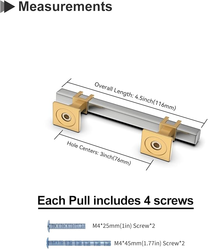 25 Pack 3 Inch Cabinet Pulls Brushed Nickel and Gold Cabinet Handles, Silver and Gold Dresser Drawer Pulls Brushed Nickel Kitchen Hardware