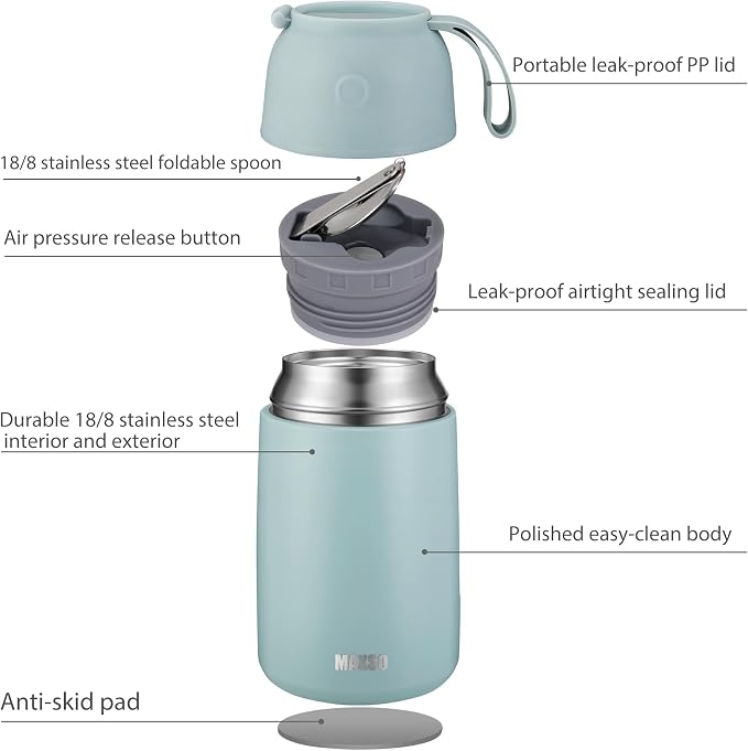 MAXSO 2 Pack Soup Thermo for Hot & Cold Food for Kids Adults, Vacuum Insulated Food Jar Thermal Lunch Containers, Travel Food Flask with Spoon (24 oz,17 oz) (Sage)