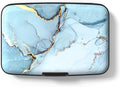 Credit Card Holder, Small RFID Metal Credit Cards Wallet Cute Business Card Holder Pocket ID Case for Women Men, Blue Marble