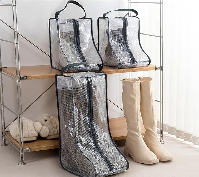 2 Set Black Edge Shoe Storage,Portable Tall Boots Storage&Protector Bag | Protector Bag,Shoe Dust Bags,Shoe Sleeves for Travel,Clear Boots Cover,Shoes Packing Organizers for Adult Sneakers