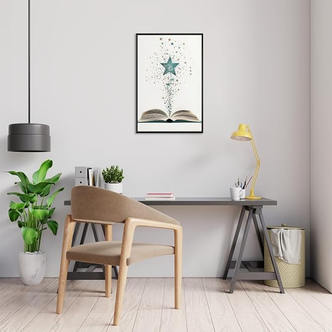 Magical Book Bookish Star Art Aesthetic Poster Canvas Wall Art Decoration Living Room Home Decor Bedroom Decoration Poster black framed20x30inch