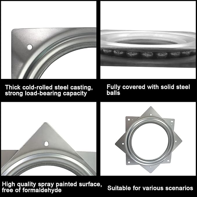 6" Lazy Susan Turntable, 500-lb Heavy Duty Steel Ball Bearing Rotating Tray Swivel Plate Cabinet Low Profile for Dining Table, Stool Chair, Pantry, Organizer (Silvery)