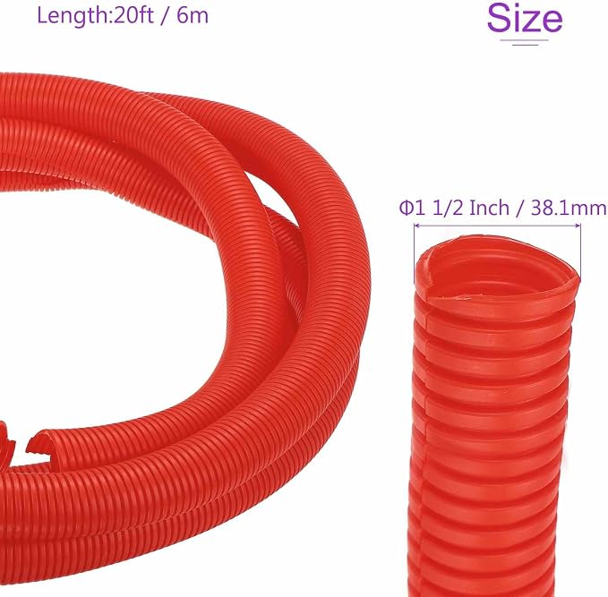 DMiotech 20ft Wire Loom Split Tubing 1 1/2 Inch(38.1mm) ID, Cord Protectors from Pet Flexible Conduit Cable Management for Office Home Garden, Red