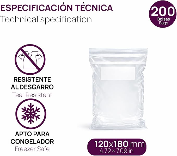 Ofituria Transparent Zip Bags 120 x 180 mm with Airtight Seal, Zip Bags for Food, Snacks, Freezing as well as Kitchen and Travel Organisation - Ofituria (200 Bags)