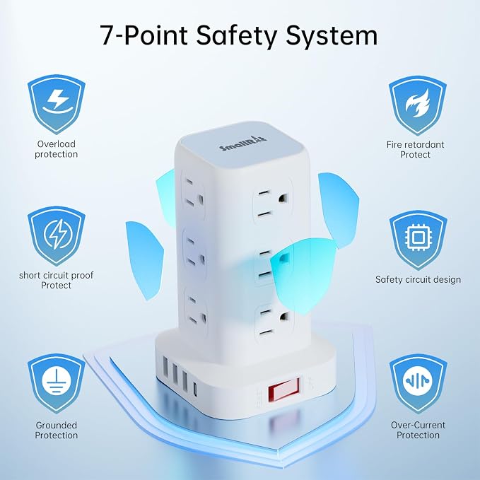 Tower Surge Protector Power Strip with 12 Outlets 4 USB (1 USB C), 6.5Feet Extension Cord with Multiple Outlets, Charging Station, Power Strip Tower, Office Desk Supplies (2 Pack)