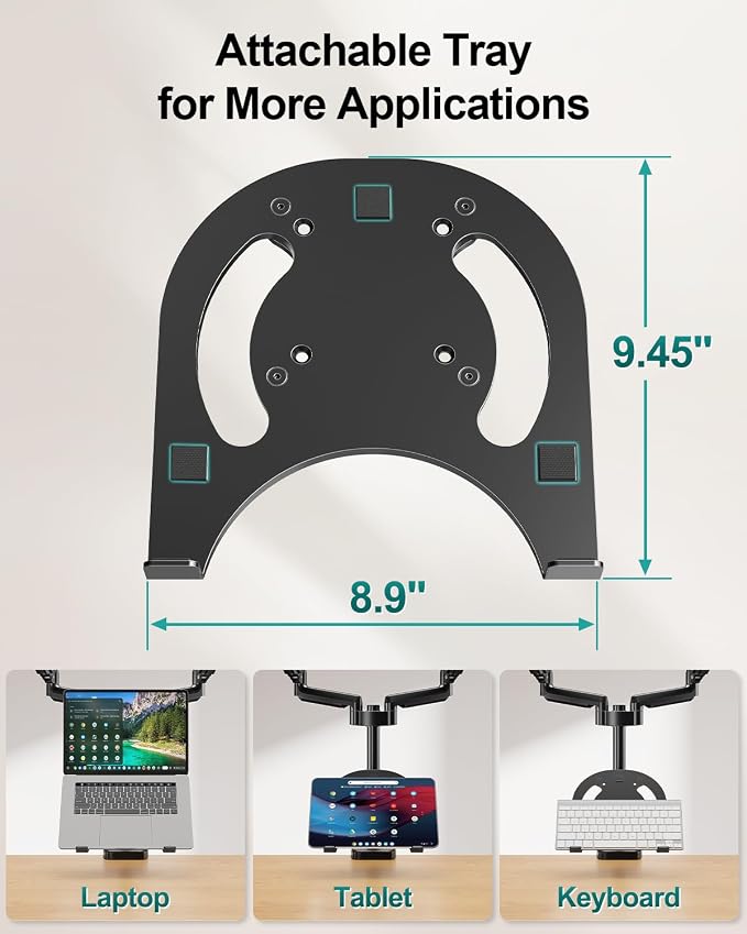 MOUNT PRO Monitor and Laptop Mount for 2 Max 27" Computer Screens, Laptop Tray Fits 10-17inch Notebook, 3-in-1 Adjustable Laptop and Monitor Desk Mount with VESA Bracket 75/100mm